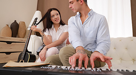 Music tutor fucks petite brunette